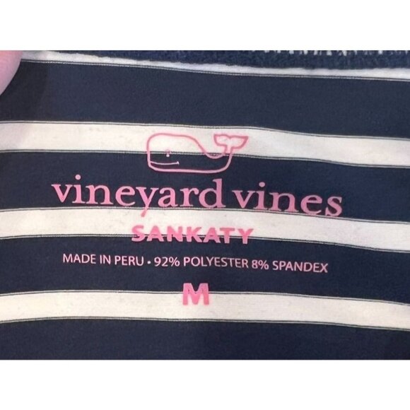 Vineyard Vines Navy & White Striped Sankaty Boat Neck Tee Medium Lightweight Top - Picture 8 of 8